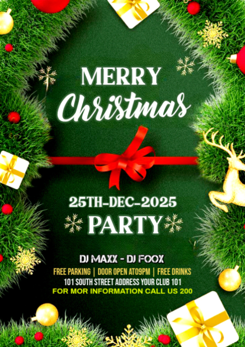 Green Maximalist Merry Christmas Card Design A6 Template | PosterMyWall