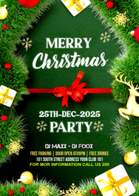 Green Maximalist Merry Christmas Card Design A6 template