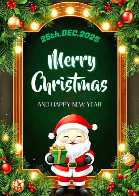 Plantilla de Green Maximalist Merry Christmas Card Design A6 | PosterMyWall