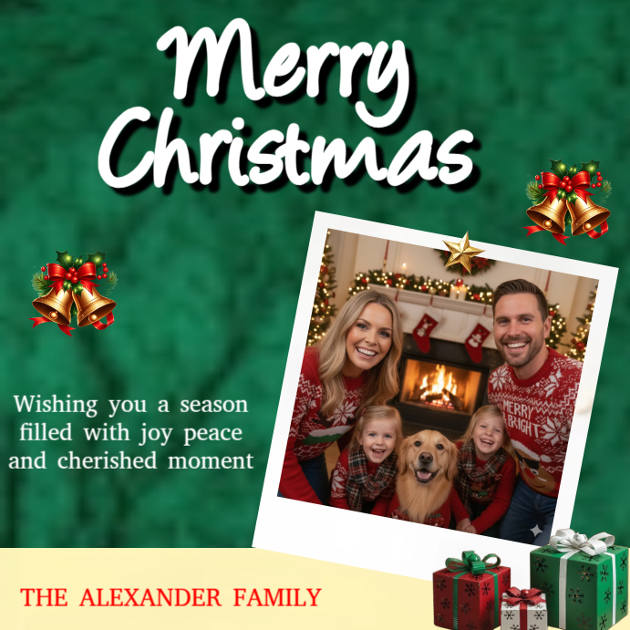 Plantilla de Green Maximalist Merry Christmas Family Greeting Card ...