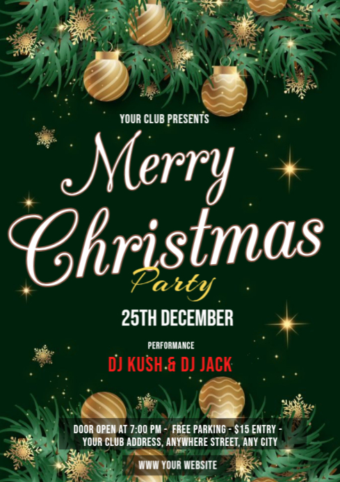 Green Maximalist Merry Christmas Party Design A3 Template | PosterMyWall