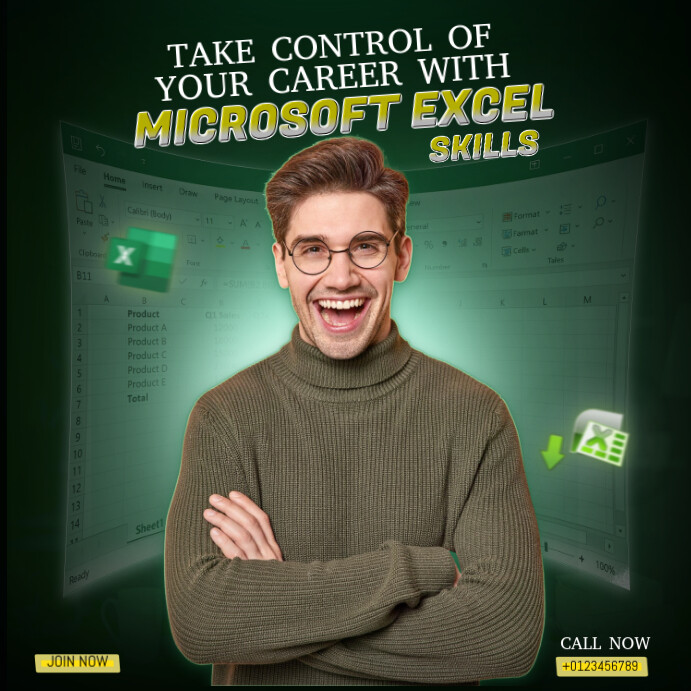 Green Maximalist Microsoft Excel Career Boost Poster Instagram Post template