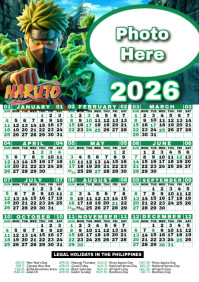 Green Maximalist Naruto Calendar Theme A4 template