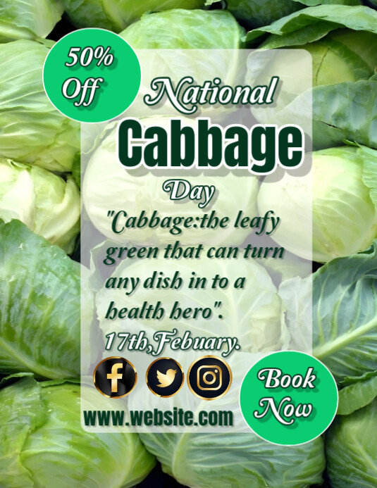 Plantilla de Green Maximalist National Cabbage Day Sales Discount Flyer ...