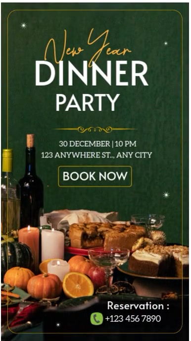 Green Maximalist New Year Dinner Party Invitation Instagram Reel template