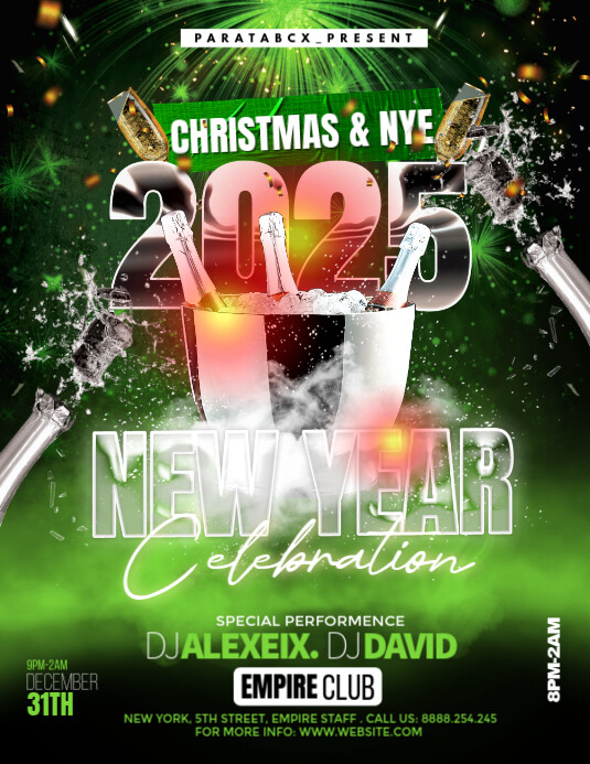 Green Maximalist  New Year Eve Party  Flyer (us Letter) template