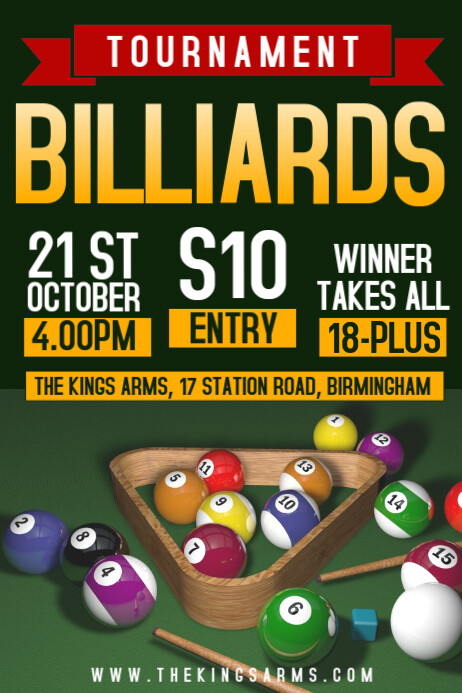 Copy of Green Maximalist Pool Billiards Tournament Poster | PosterMyWall