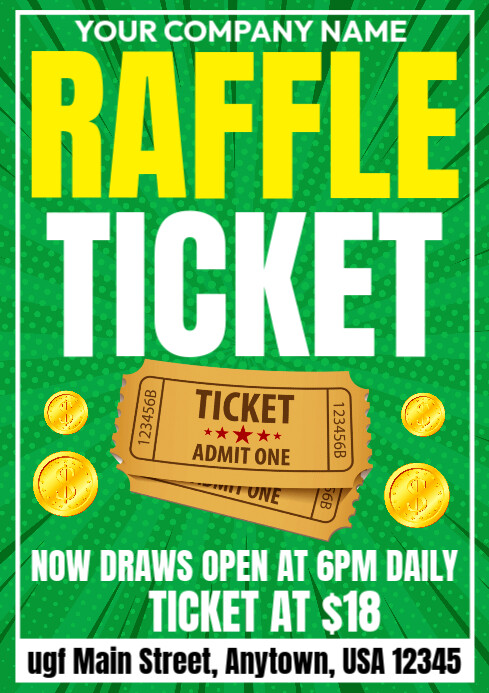 Green Raffle Token. Image Green Maximalist Raffle Ticket A2 Template | PosterMyWall