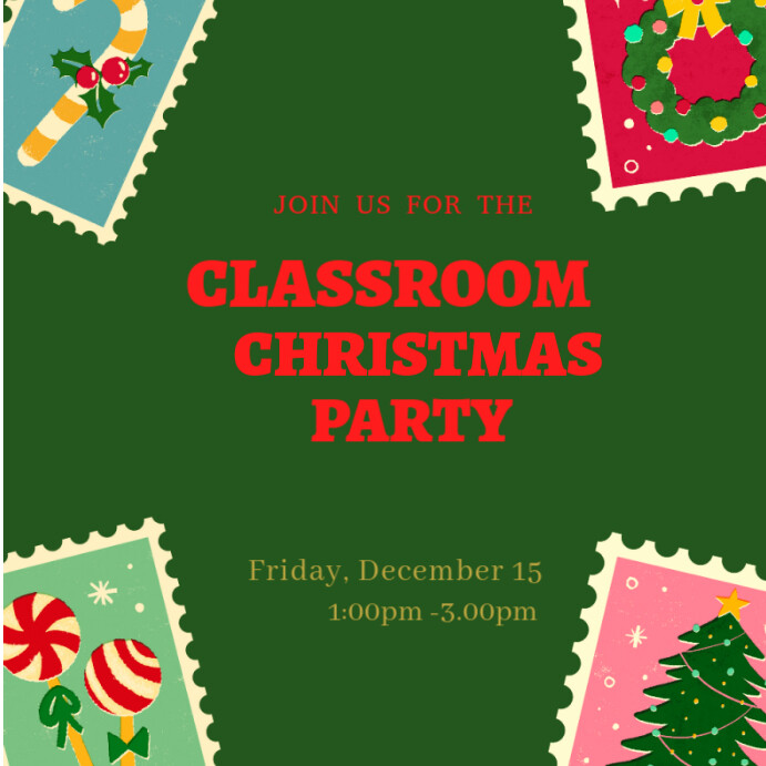 Green Maximalist School Christmas Party Invite Instagram Post Template ...