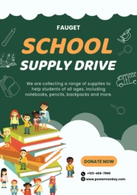 Green Maximalist School Supply Drive A2 template
