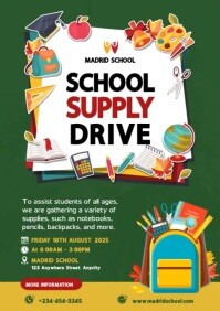 Green Maximalist School Supply Drive Temply A4 template