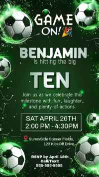 Green Maximalist Soccer Birthday Invitation Instagram Story template