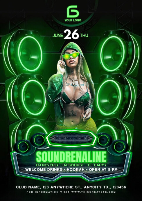Green Maximalist Soundrenaline Night Party A4 template