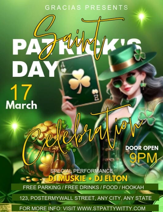 Green Maximalist St Patrick's Day Celebration  Flyer (us Letter) template