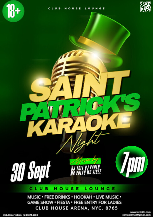 Green Maximalist St Patrick's Karaoke Night A5 template