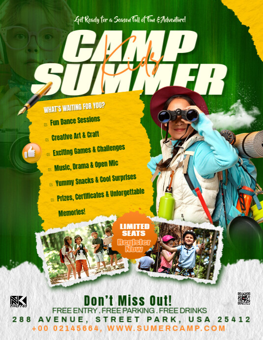 Green Maximalist Summer Kids Cam Editable  Flyer (us Letter) Pamflet (VSA Brief) template