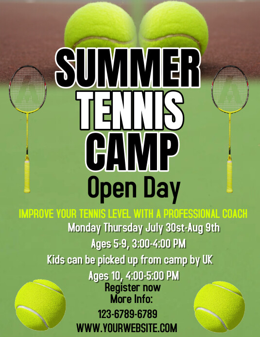 Green Maximalist Summer Tennis Camp Flyer (us Pamflet (VSA Brief) template