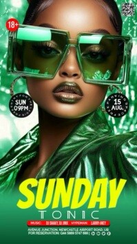 Green Maximalist Sunday Tonic Club Party Video Flyer – Refreshing Nightlife Event Invitation Templat Digital Display (9:16) template