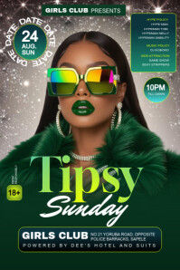 Green Maximalist Tipsy Sunday Party Flyer  Poster template