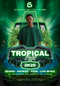 Green Maximalist Tropical Night Party A4 template