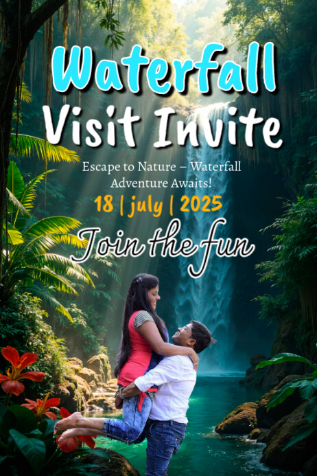 Green Maximalist Waterfall Visit Invite Poster Plakkaat template