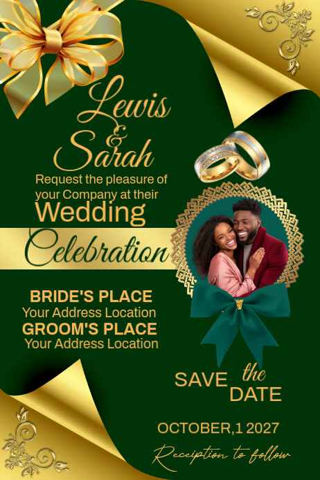 Green Maximalist Wedding Card Poster Cartaz template