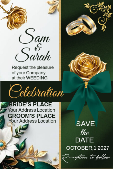 Green Maximalist Wedding Card Poster template