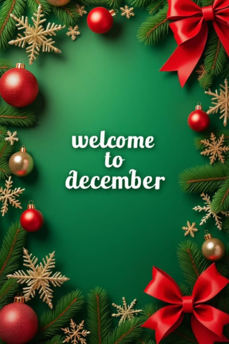 Green Maximalist Welcome To December Christmas Border Poster Template ...