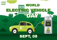 Green Maximalist World Electric Vehicle Day  Postcard Postal template