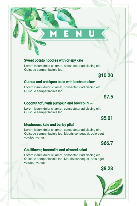 GREEN MENU Template | PosterMyWall