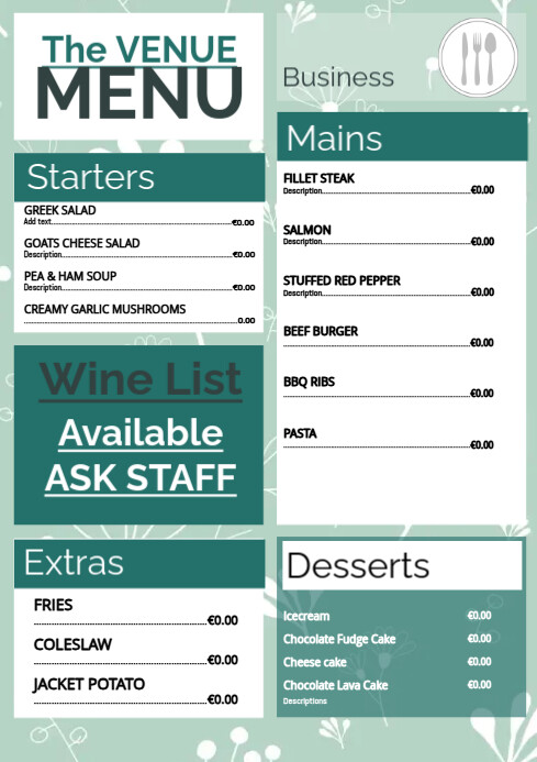 Menu Taskbar Design Green Green Menu Template | PosterMyWall