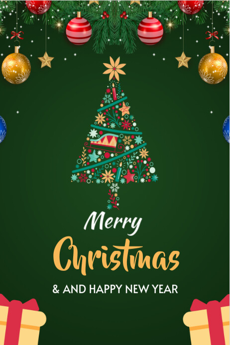 Copy of Green Merry Christmas And New Year Templates Online Greeting ...