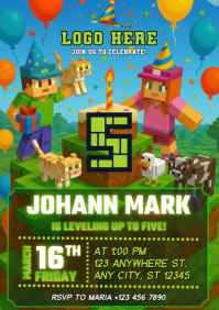 Green Minecraft Birthday Party A5 template