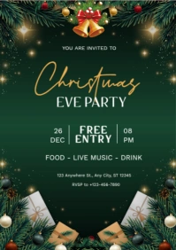 Green Modern & Minimal Christmas Eve Party Invitation A2 template