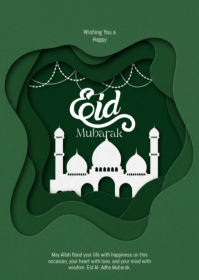 Green Modern & Minimal Eid Mubarak A6 template