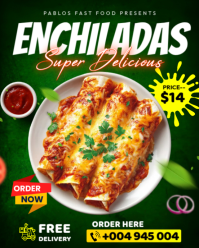 Green Modern & Minimal Enchiladas chicken enchilada beef dish mexican food promotion flyer template Instagram Portrait
