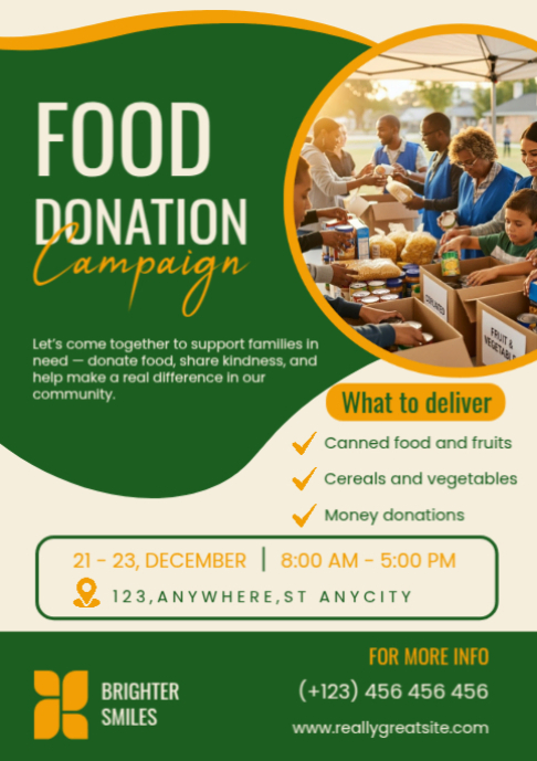 Green Modern & Minimal Food Donation Campaign A2 Template | PosterMyWall