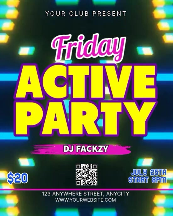 Green Modern & Minimal Friday Active Party Instagram Portrait template