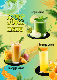 Green Modern & Minimal Fruit Juicemenu A4 template