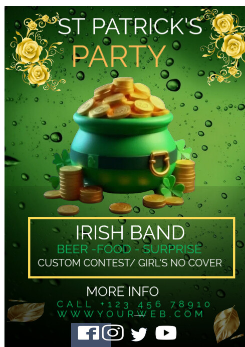 Green Modern & Minimal Green Color St Patrick Day Party Flyers A4 ...