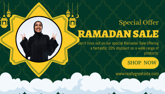 Green Modern & Minimal Green Illustrative Ramadan Sale Banner Business Card Besigheidskaart template