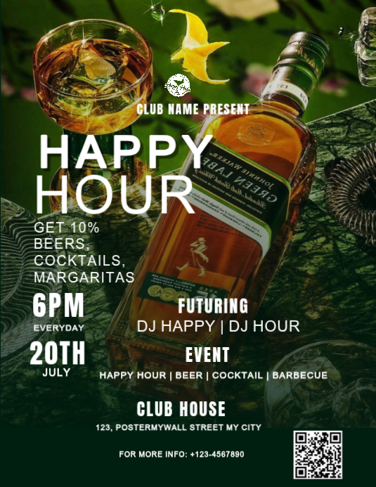 Green Modern & Minimal Happy Hour Event Flyer Template | PosterMyWall