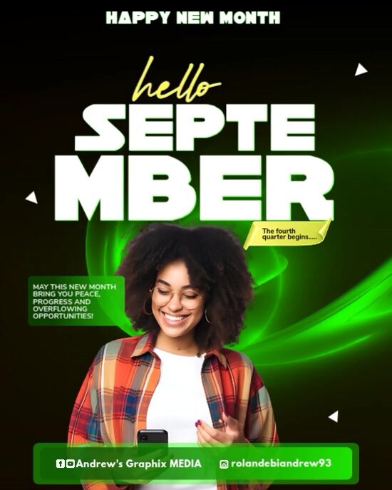 Green Modern & Minimal Hello September Template  Instagram Portrait