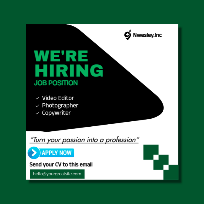 Green Modern & Minimal Hiring Square (1:1) template