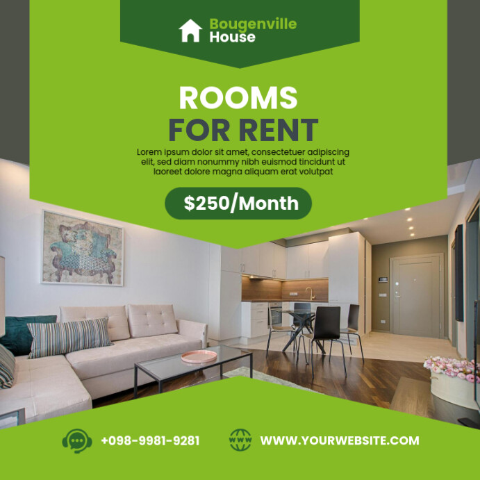 Copy of Green Modern & Minimal House Room Rental Ads | PosterMyWall