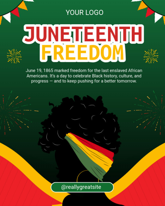Green Modern & Minimal Juneteenth Freedom  Instagram Portrait template