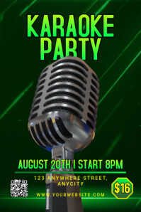Green Modern & Minimal Karaoke Party Poster Póster template
