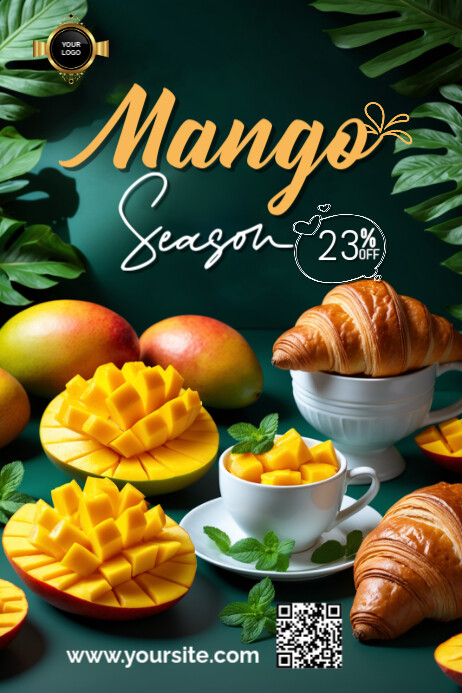 Green Modern & Minimal Mango Season Is Here – Fresh Flavors Poster Cartaz template