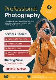 Green Modern & Minimal Photography Services Promo Flyer A2 template