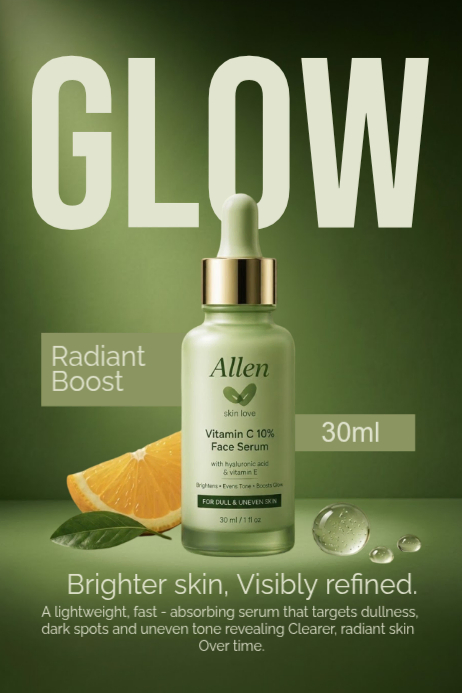 Green Modern & Minimal Radiant Skin Serum Advertisement Poster Template ...